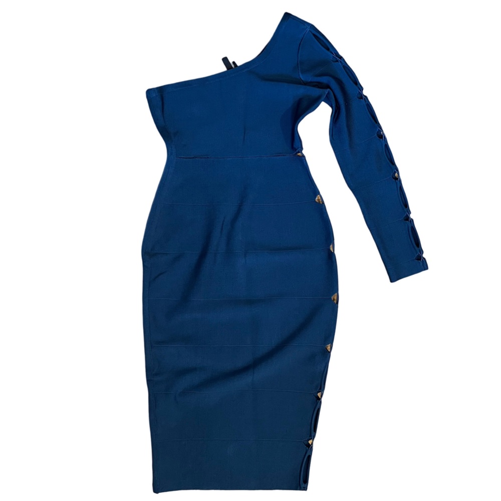 Marciano by Guess blue babdeau dress, one sleeve